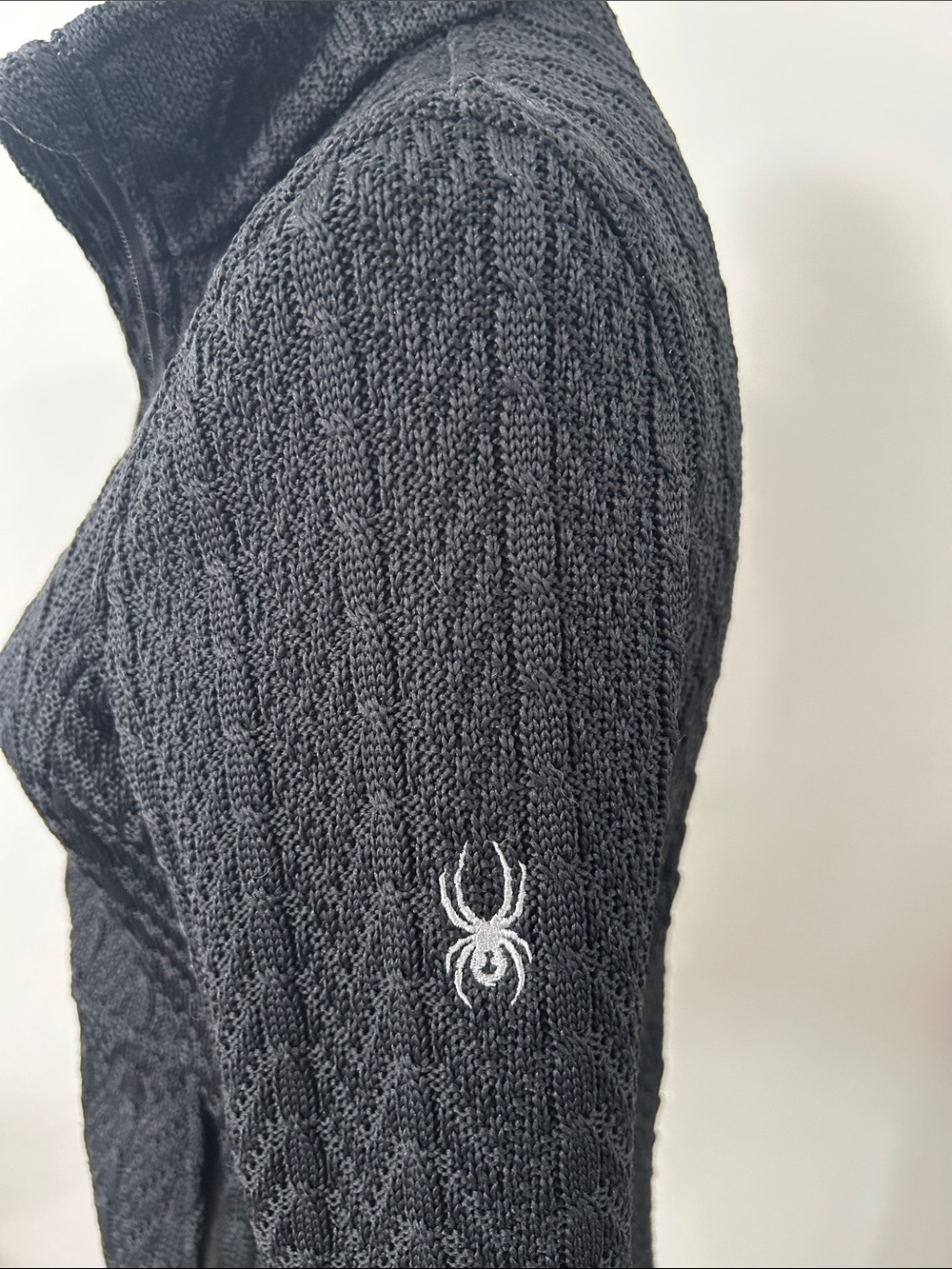 Spyder Black Cable-Knit fleece Zip Front Jacket. Size Small.